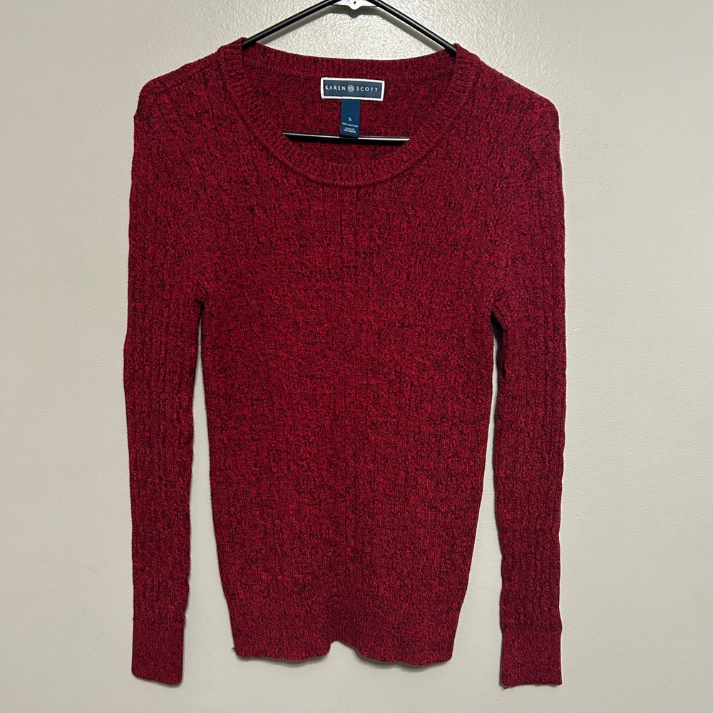 Karen Scott Sweater Women S Red Marl Cotton Cable Knit Preppy Cottagecore Fall